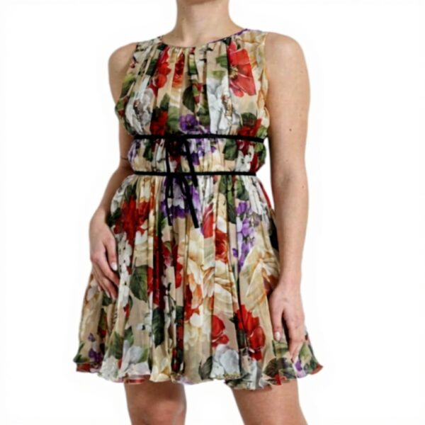 Robe Dolce Gabbana beige floral sans manches col rond