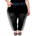 Jeans femme Dolce Gabbana dentelle florale noir skinny
