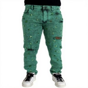 Dolce Gabbana Jean slim vert cristaux coton stretch homme