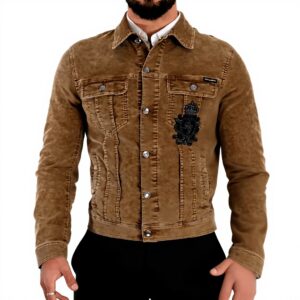 Dolce Gabbana Veste Velours Côtelé Marron Logo Brodé Homme